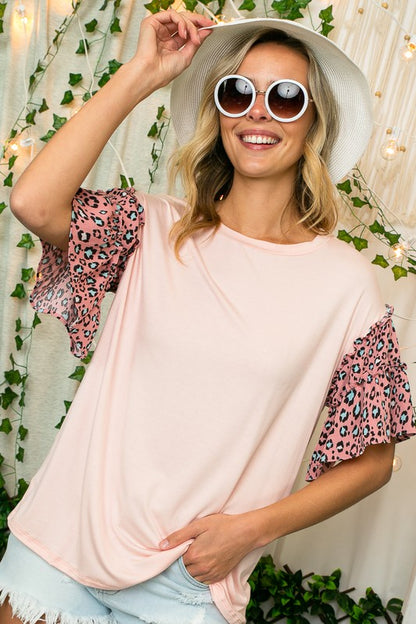 Solid Jersey Leopard Sleeve Top