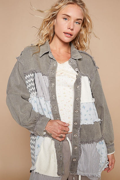 POL Patchwork Dropped Shoulder Jacket