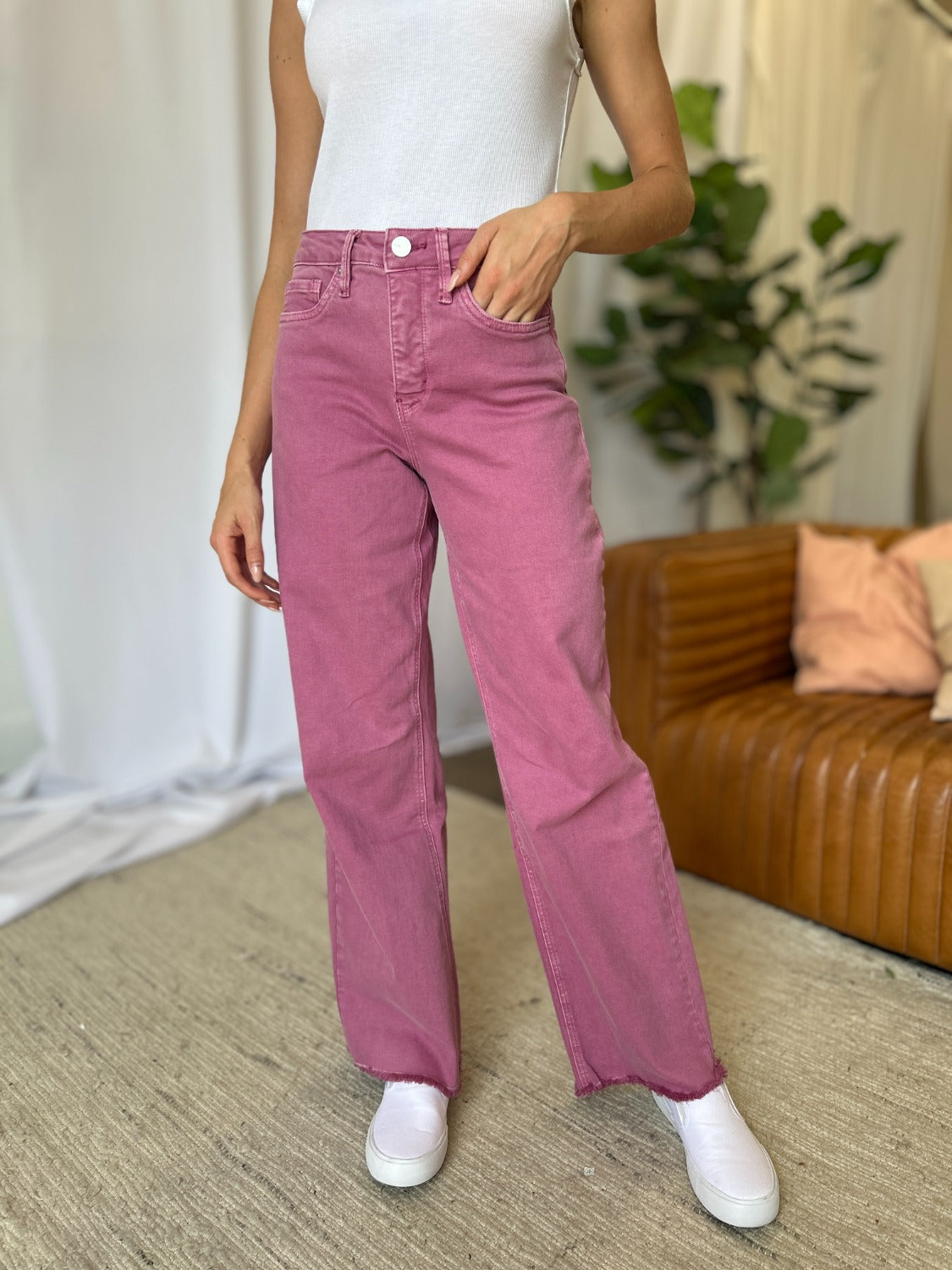 RFM High Rise Garment Dyed Wide Leg Jeans