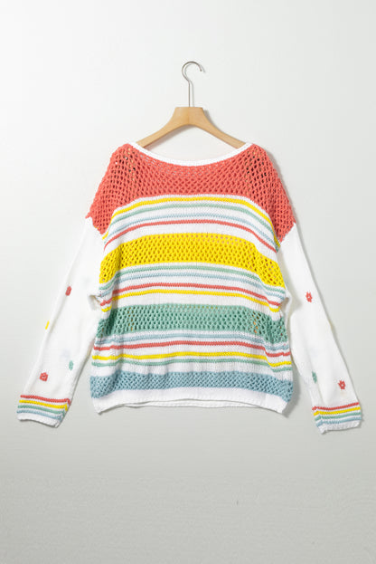 Hollow Striped Color Block Sweater