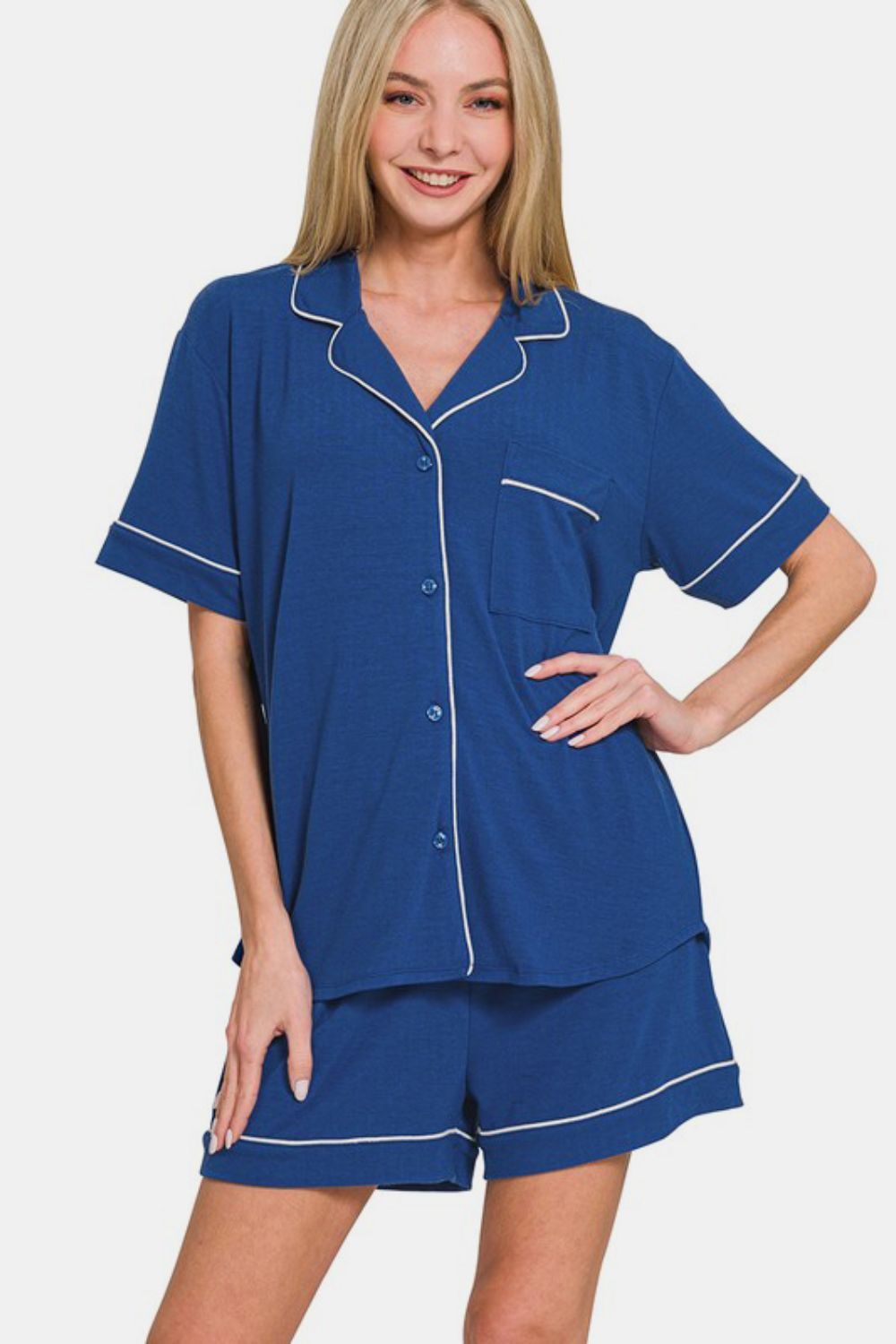 Zenana Short Sleeve Top and Shorts Lounge Set