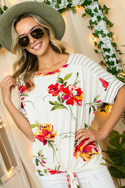 Stripe Floral Mix Top-Plus