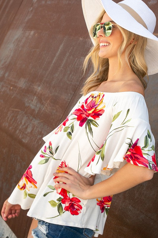 Floral Off Shoulder Top-PLUS