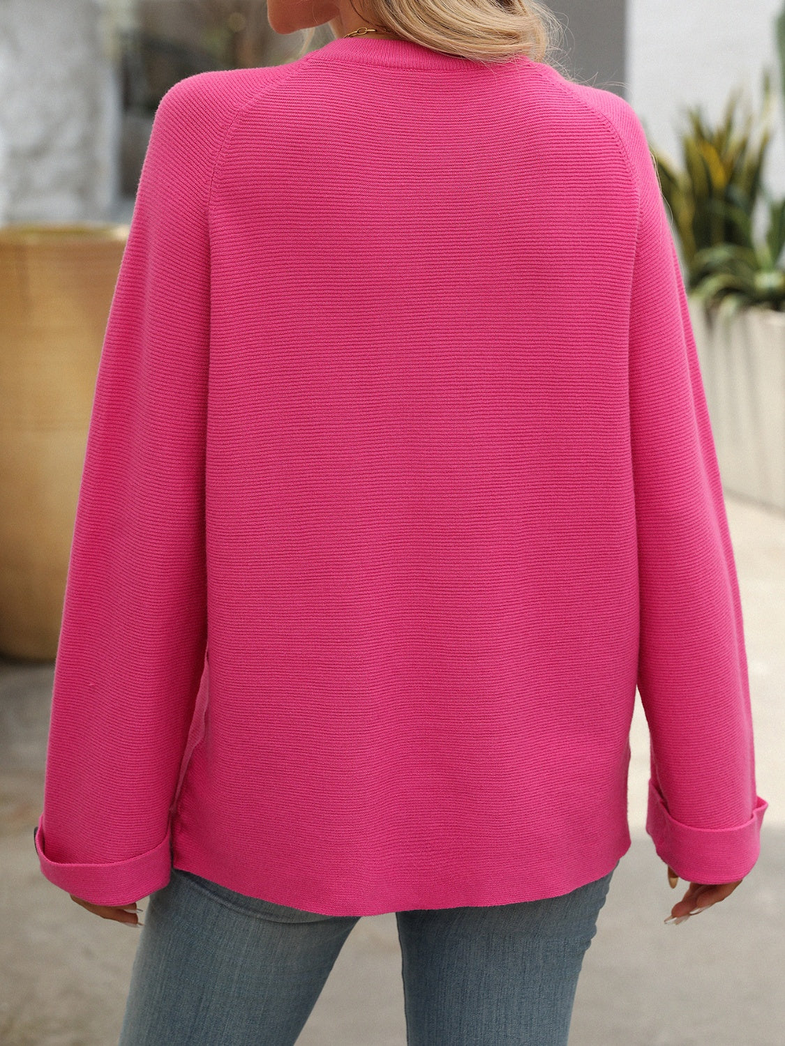 Long Sleeve Sweater With Flair Button Detail Sleeves