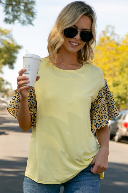 Solid Jersey Leopard Sleeve Top