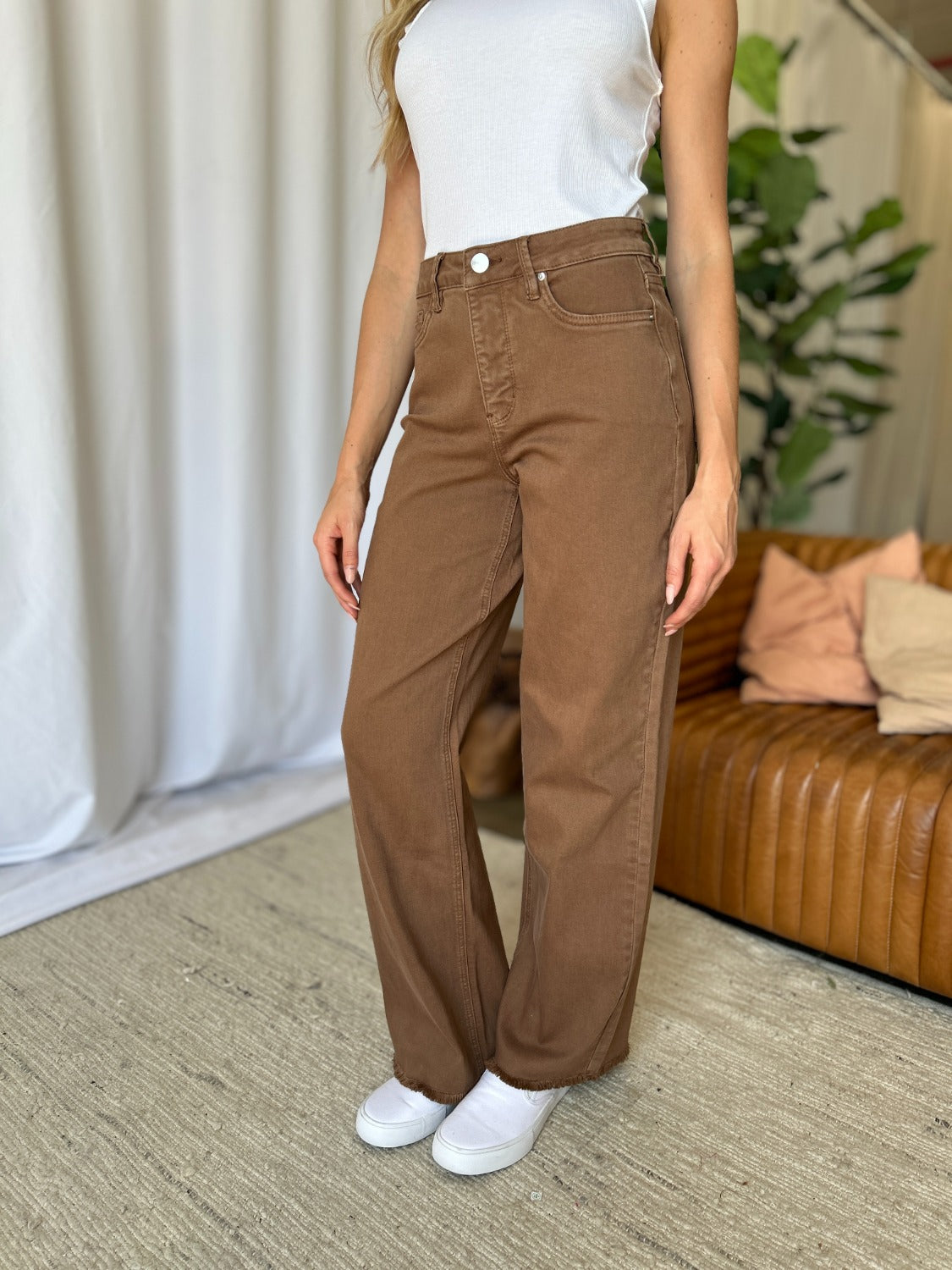 RFM High Rise Garment Dyed Wide Leg Jeans