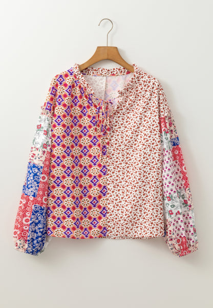 Multi Print Long Sleeve Blouse