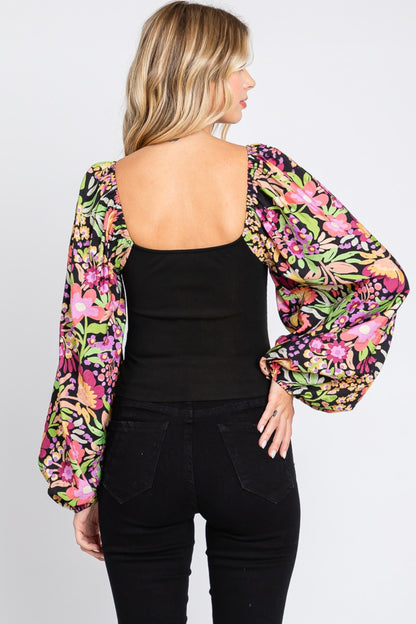 ODDI Floral Balloon Sleeve Blouse