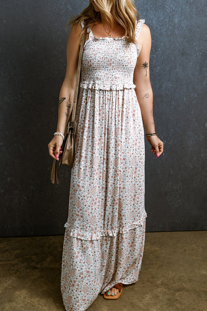 Ruffled Floral Sleeveless Maxi Dress