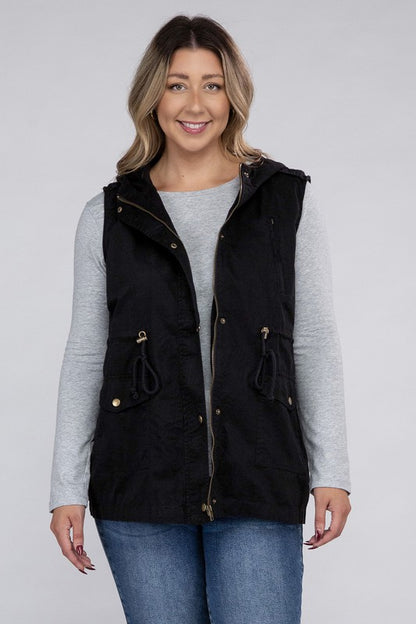 Drawstring Waist Military Hoodie Vest-Plus