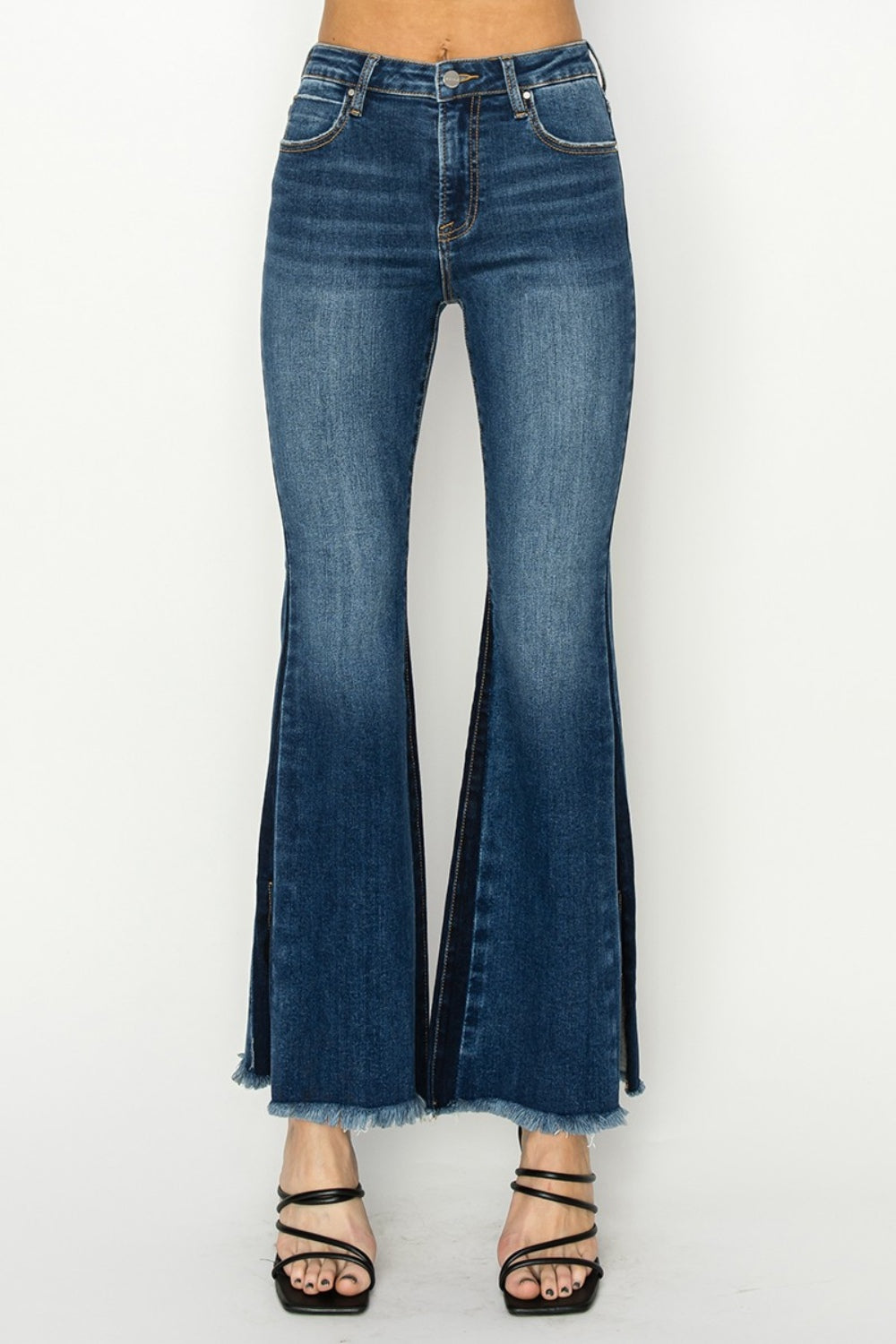 RISEN High Rise Side Shadow Seam Detail Slit Flare Jeans