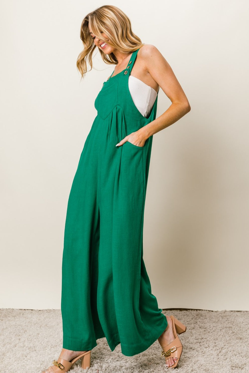 BiBi Textured Sleeveless Wide Leg Jumpsuit