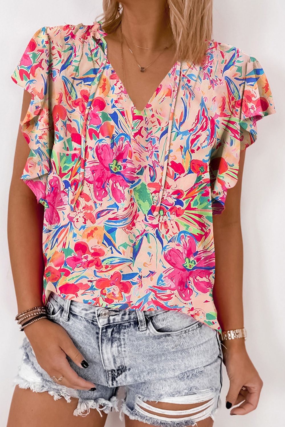 Ruffled Floral Printed Blouse