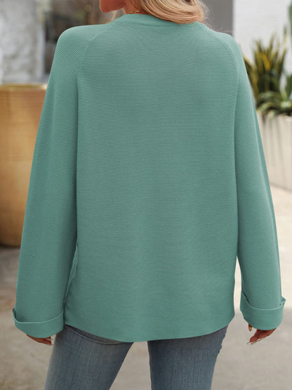 Long Sleeve Sweater With Flair Button Detail Sleeves