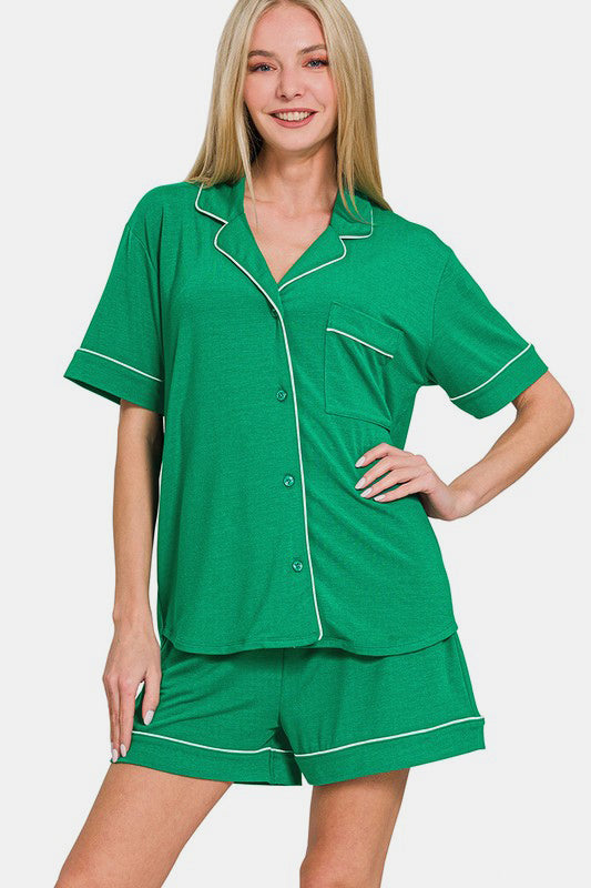 Zenana Short Sleeve Top and Shorts Lounge Set