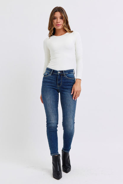 Judy Blue Run Mid-Rise Waist Skinny Jeans with Thermal Lining