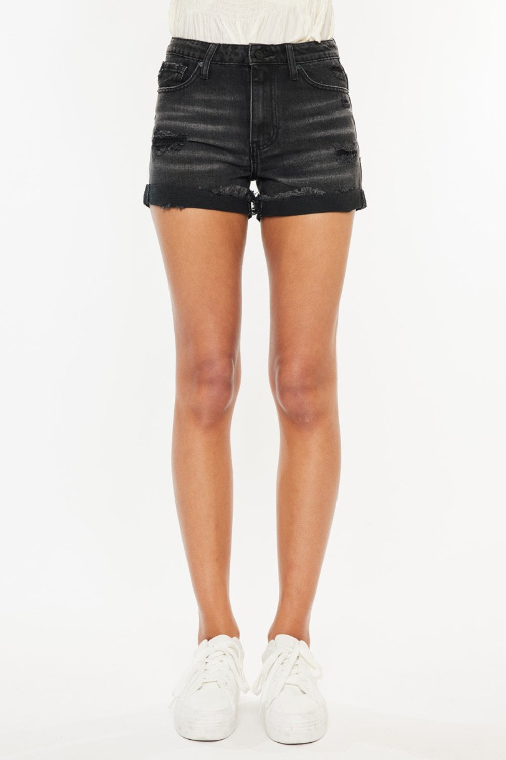 KanCan High Waist Distressed Denim Shorts