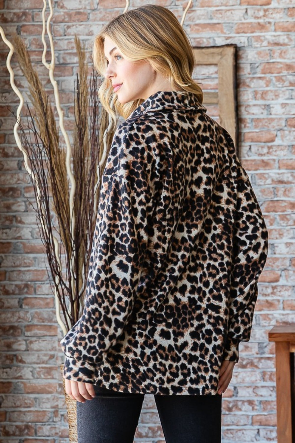 Heimish Leopard Johnny Collar Long Sleeve Top