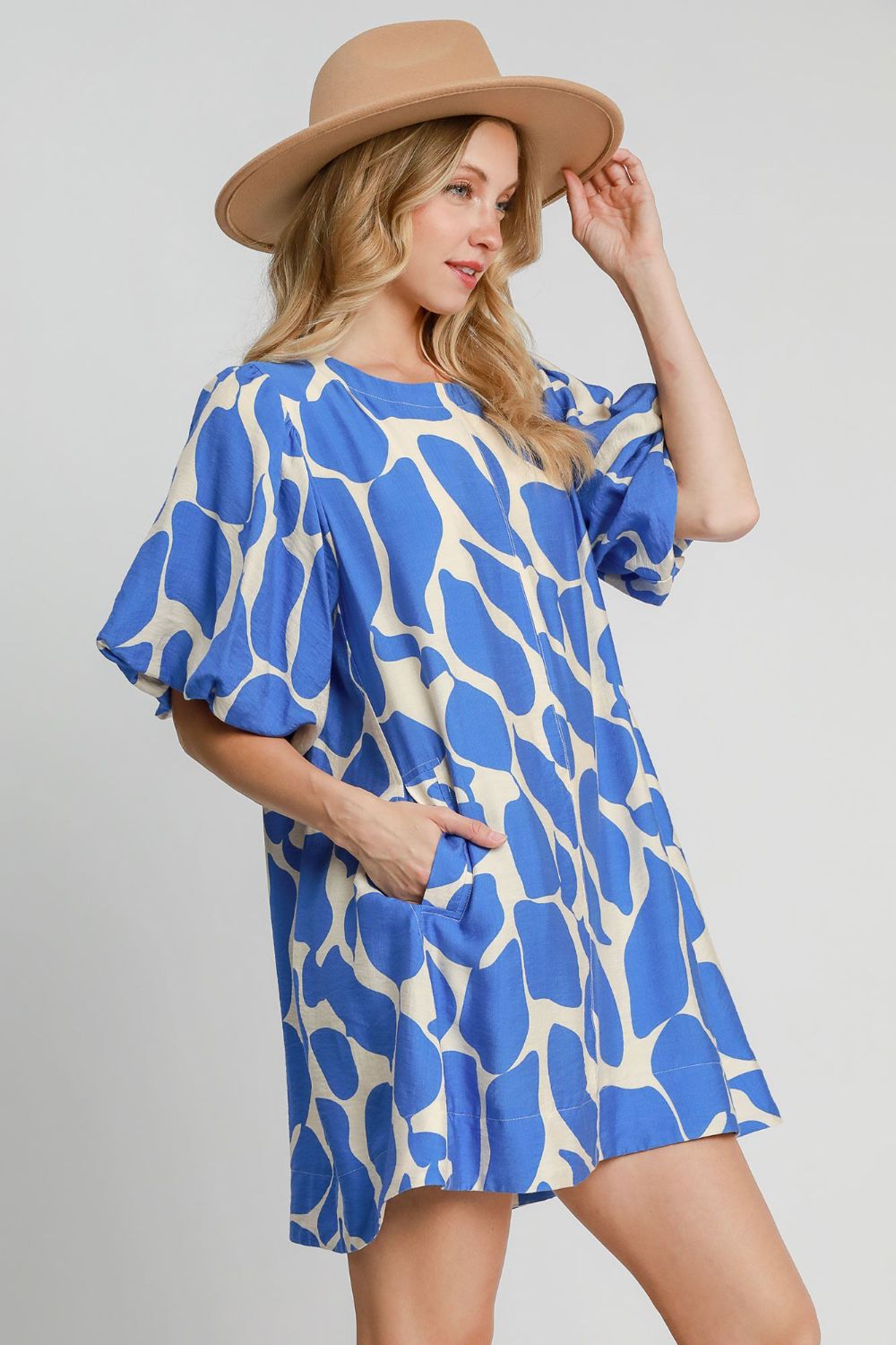 Umgee Two Tone  Puff Sleeve Dress