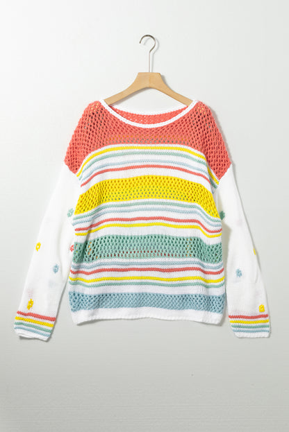 Hollow Striped Color Block Sweater