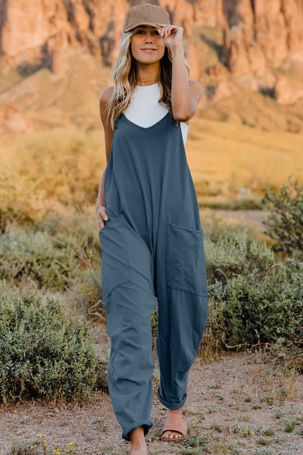 Double Take V-Neck Sleeveless Jumpsuit with Pockets