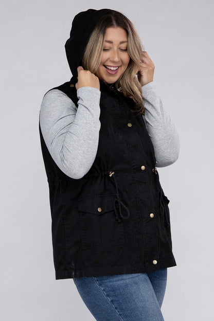 Drawstring Waist Military Hoodie Vest-Plus