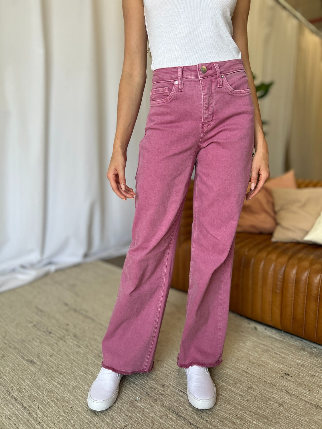 RFM High Rise Garment Dyed Wide Leg Jeans
