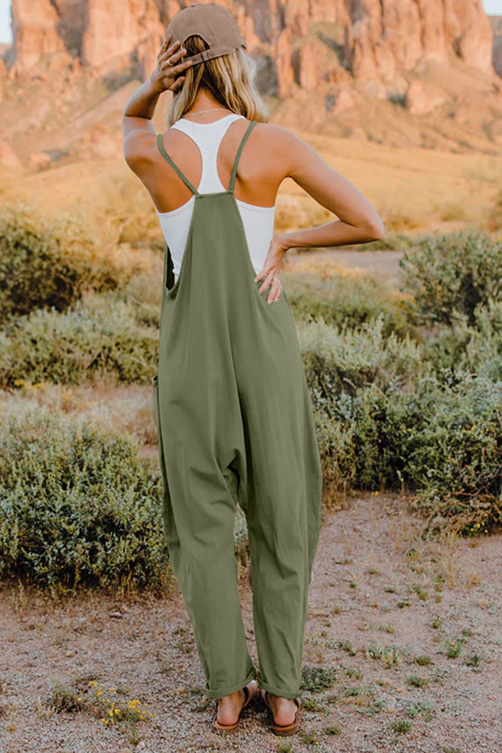 Double Take V-Neck Sleeveless Jumpsuit with Pockets