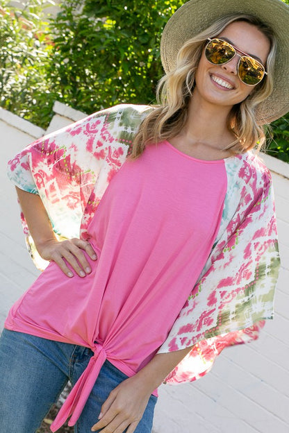 Tie Dye Mix Kimono Sleeve Top