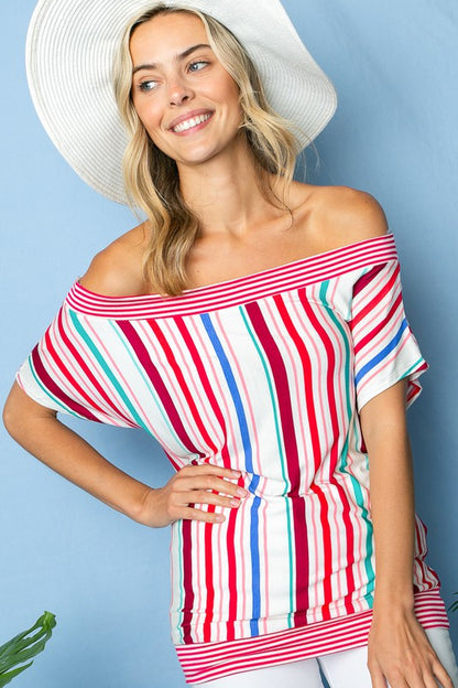 Multi Stripe Off Shoulder Top-Plus