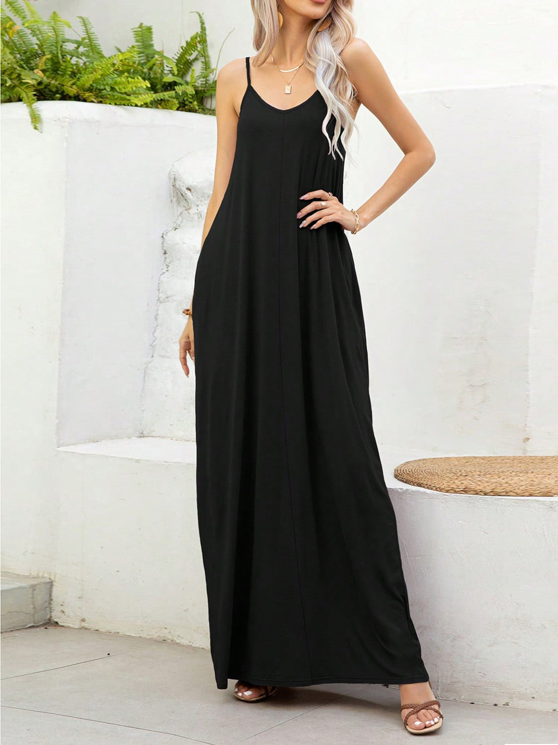 V-Neck Maxi Dress with Pockets