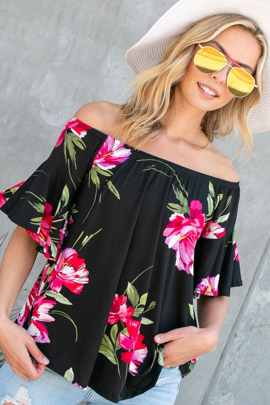 Floral Off Shoulder Top-PLUS