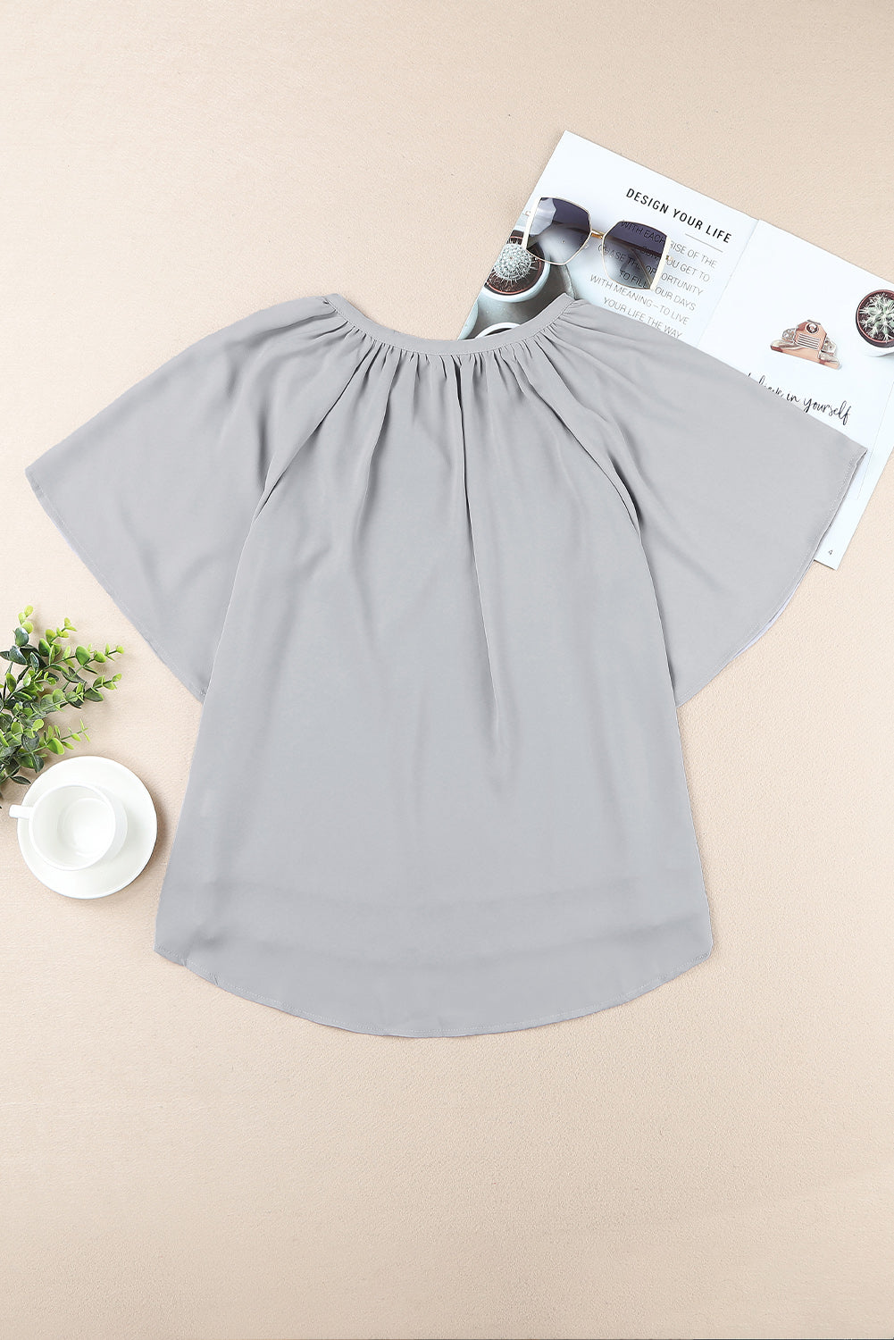 Gathered Flutter Sleeve Top