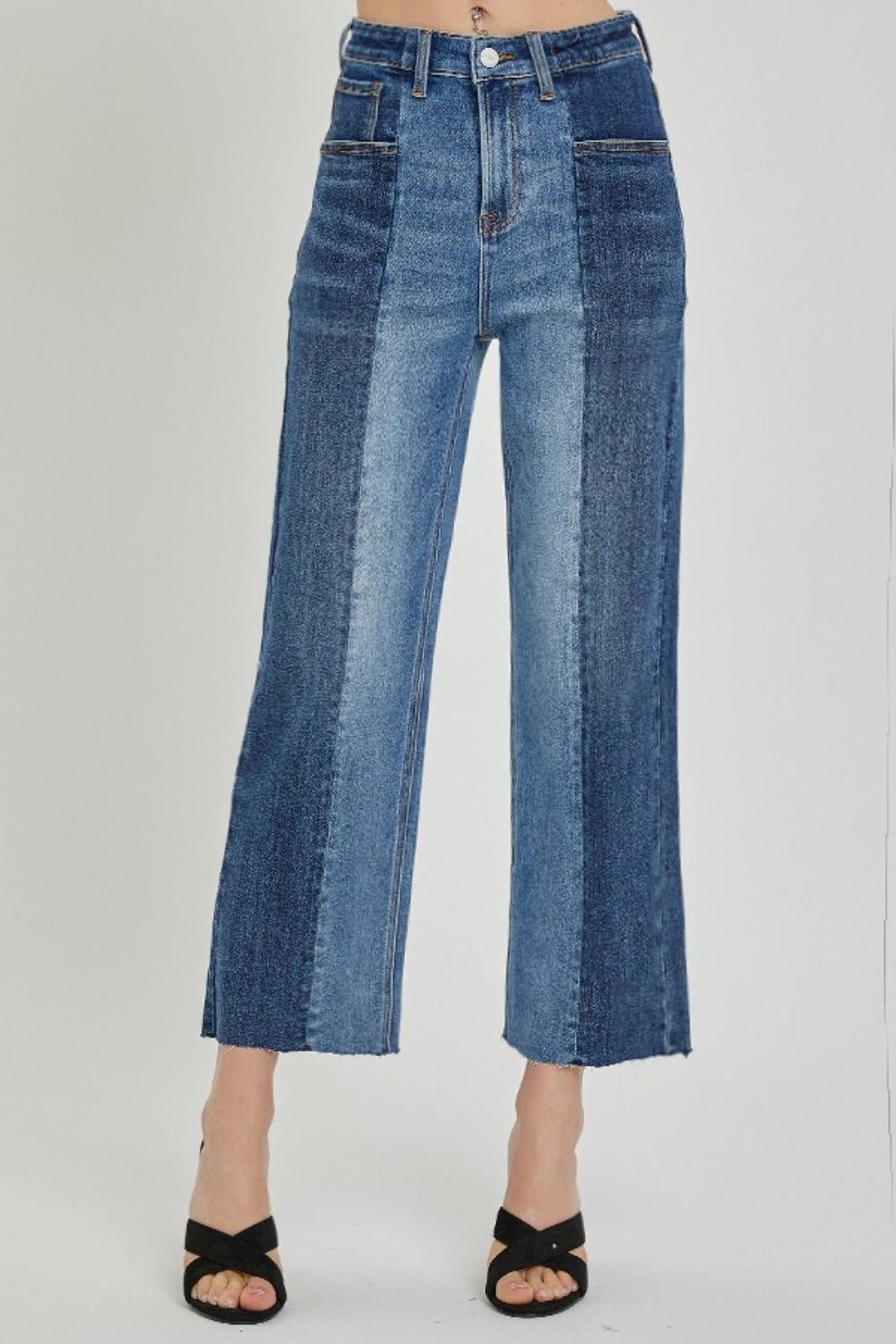 RISEN Mid-Rise Waist Two-Tones Jeans with Pockets