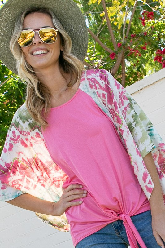 Tie Dye Mix Kimono Sleeve Top