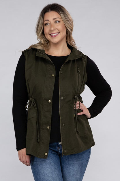 Drawstring Waist Military Hoodie Vest-Plus