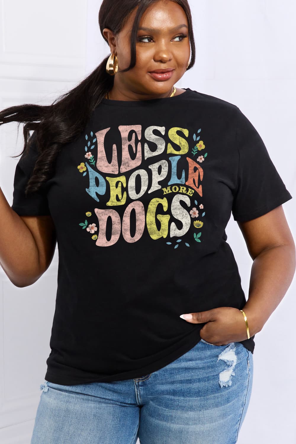 Simply Love LESS PEOPLE MORE DOGS Graphic Cotton T-Shirt