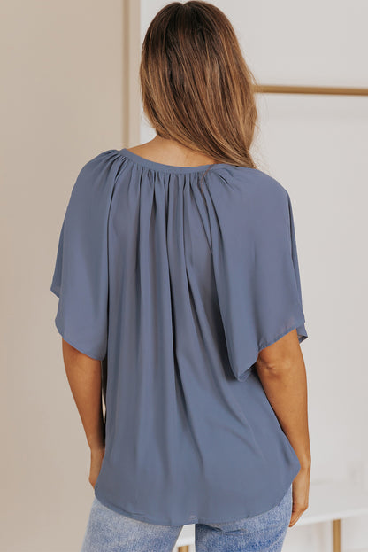 Gathered Flutter Sleeve Top