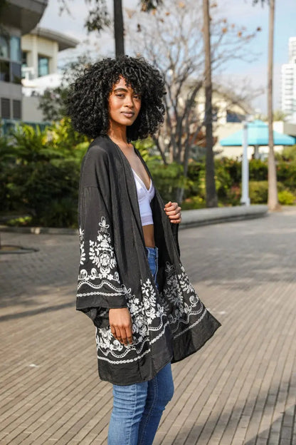 Embroidered Floral Vine Kimono – Elegant and Lightweight