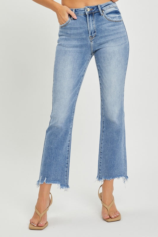 RISEN  Frayed Hem Cropped Straight Jeans