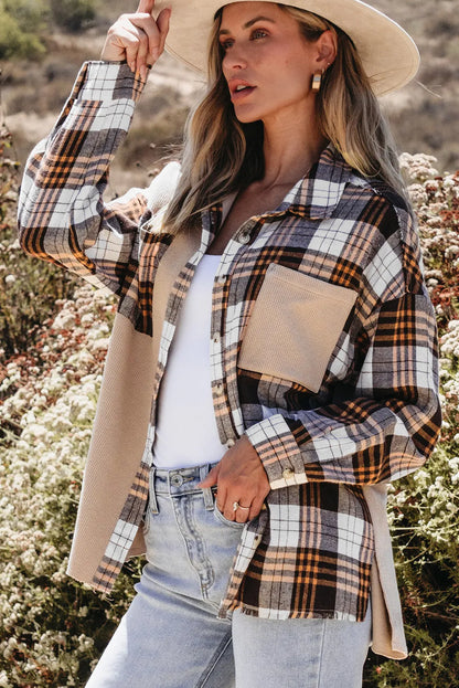 Pocketed Plaid Dropped Shoulder Shacket