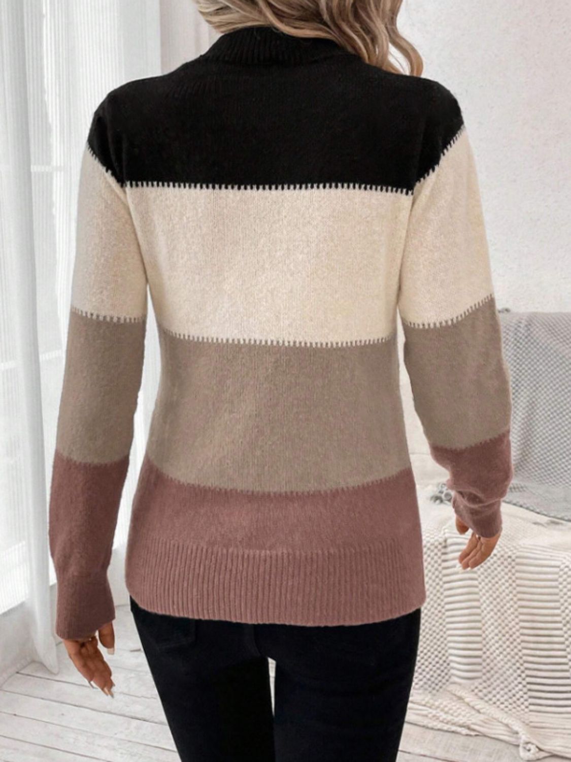 Color Block Mock Neck Sweater