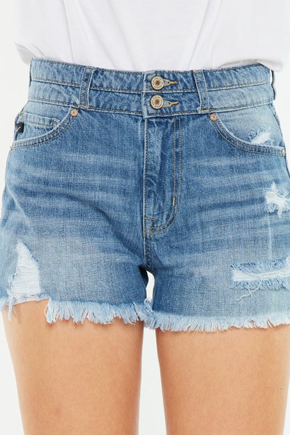 Kancan  High Rise Raw Hem Denim Shorts