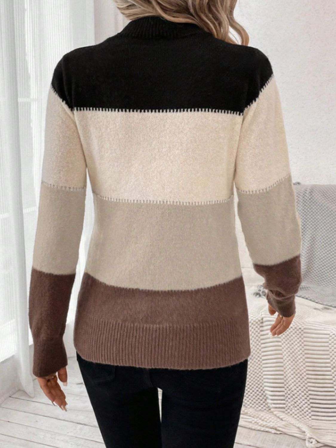 Color Block Mock Neck Sweater