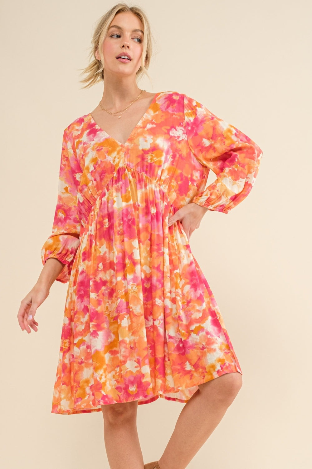 Floral Printed Tie Back Long Sleeve Dress