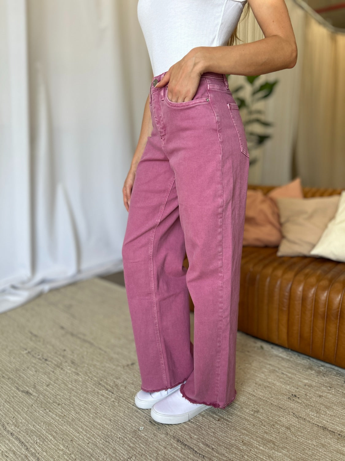 RFM High Rise Garment Dyed Wide Leg Jeans