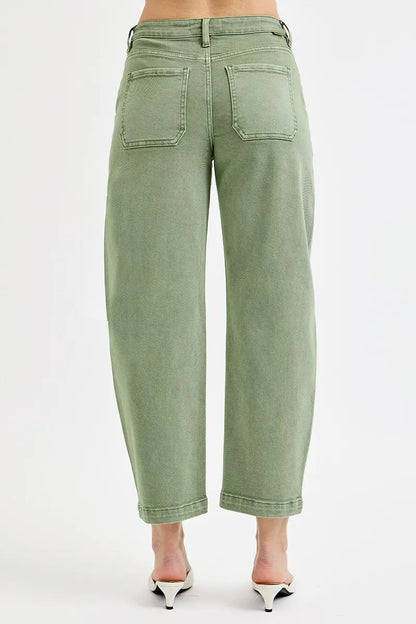 RISEN Full Size Tummy Control High Rise Crop Barrel Jeans Plus Size