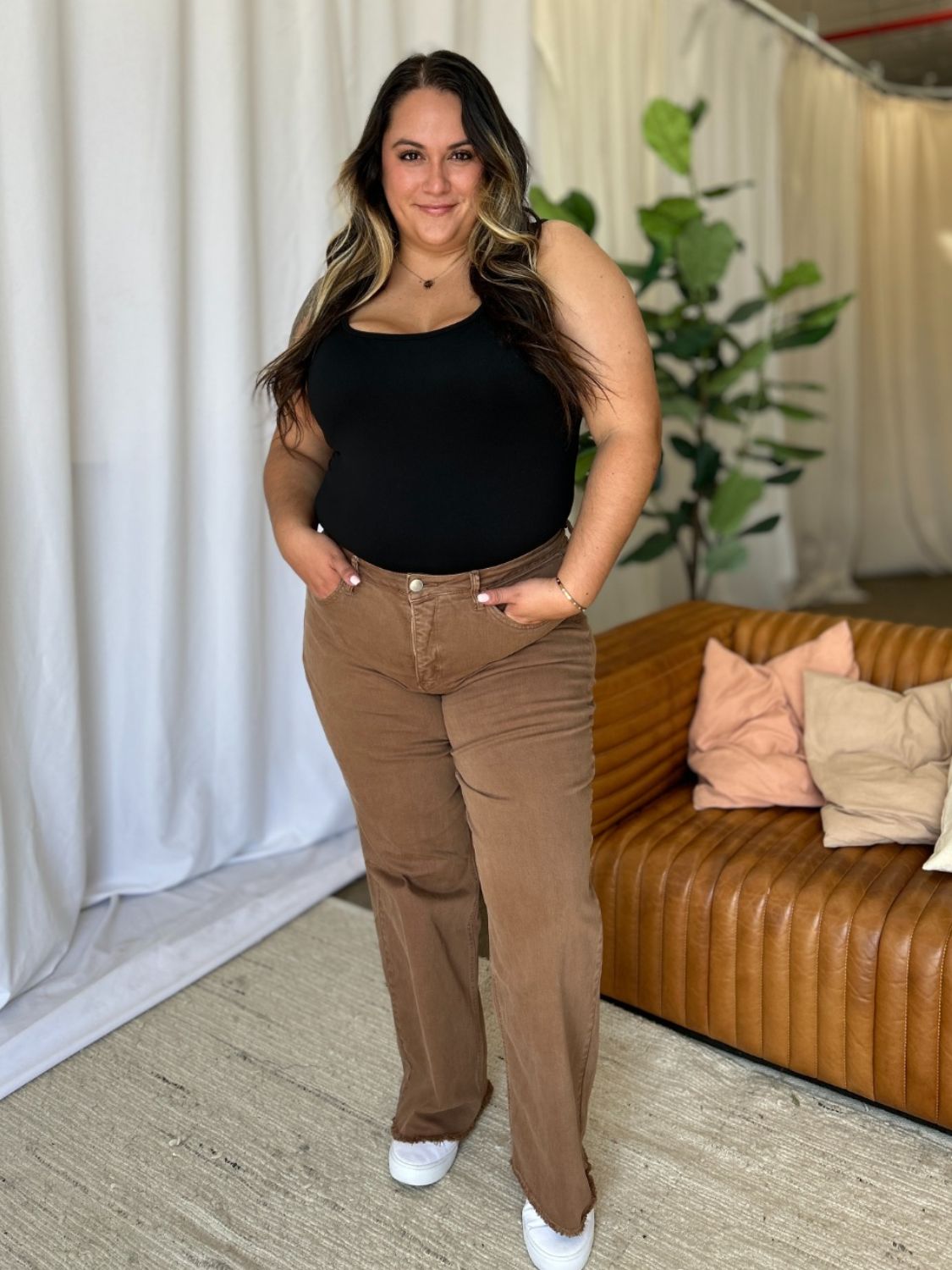 RFM High Rise Garment Dyed Wide Leg Jeans