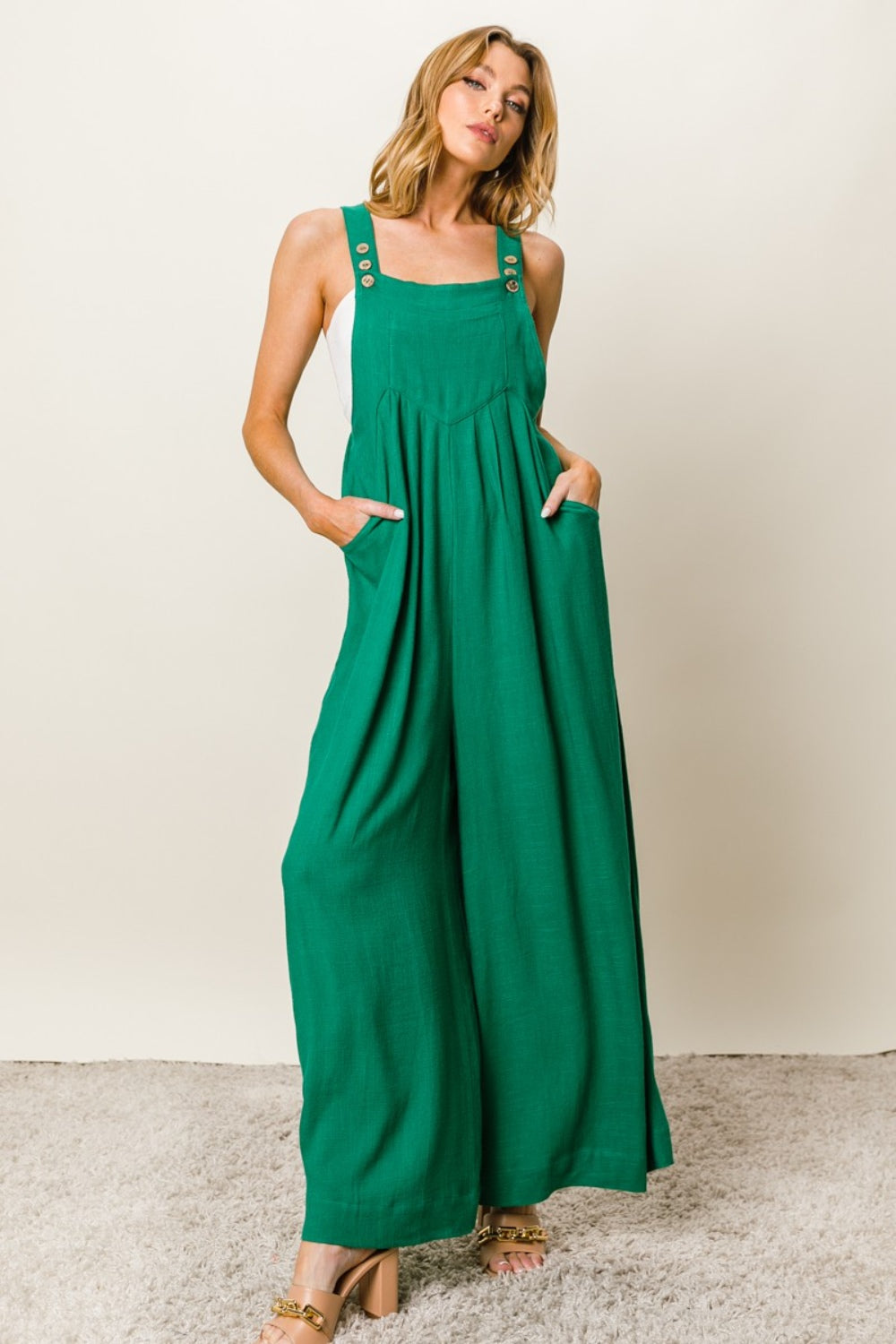 BiBi Textured Sleeveless Wide Leg Jumpsuit