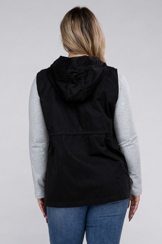 Drawstring Waist Military Hoodie Vest-Plus